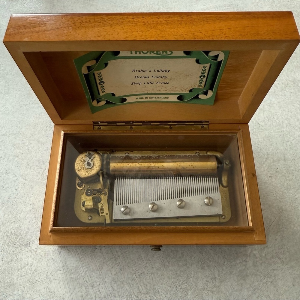 Wooden Thorens Music Box - Working Beautifully Plays 3 Lullabies